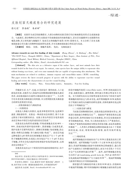 2020 综述，《中华损伤与修复杂志（电子版）》皮肤创面无：塾系难芯拷